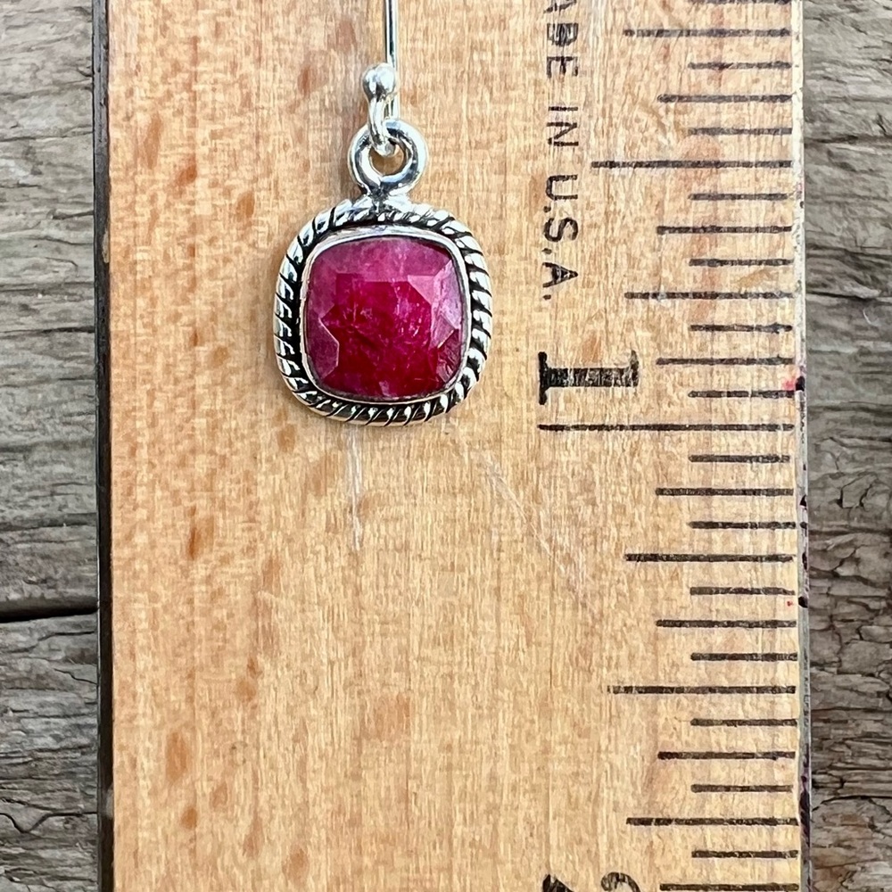 Sundance 1" NEW $128 RED RUBY JULY Birthstone Sterling Silver Handmade Earrings - Picture 7 of 10